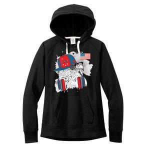 USA Hip Bald Eagle United States Flag Headphones Women's Fleece Hoodie