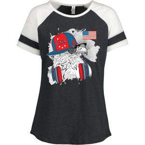 USA Hip Bald Eagle United States Flag Headphones Enza Ladies Jersey Colorblock Tee