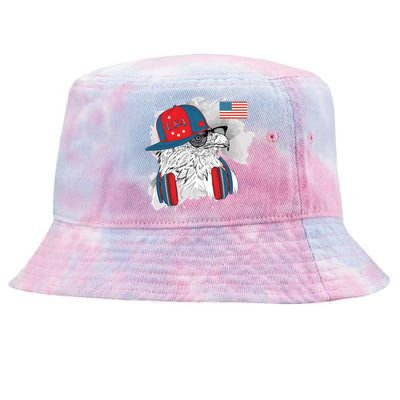 USA Hip Bald Eagle United States Flag Headphones Tie-Dyed Bucket Hat