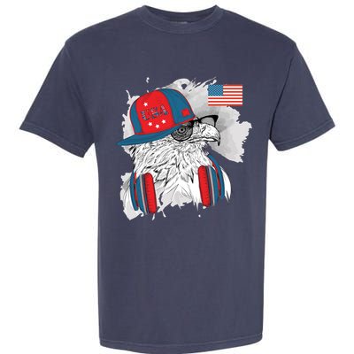 USA Hip Bald Eagle United States Flag Headphones Garment-Dyed Heavyweight T-Shirt