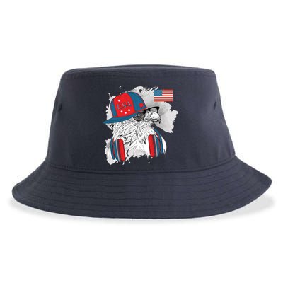 USA Hip Bald Eagle United States Flag Headphones Sustainable Bucket Hat