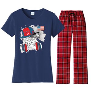 USA Hip Bald Eagle United States Flag Headphones Women's Flannel Pajama Set