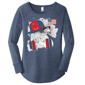 USA Hip Bald Eagle United States Flag Headphones Women's Perfect Tri Tunic Long Sleeve Shirt