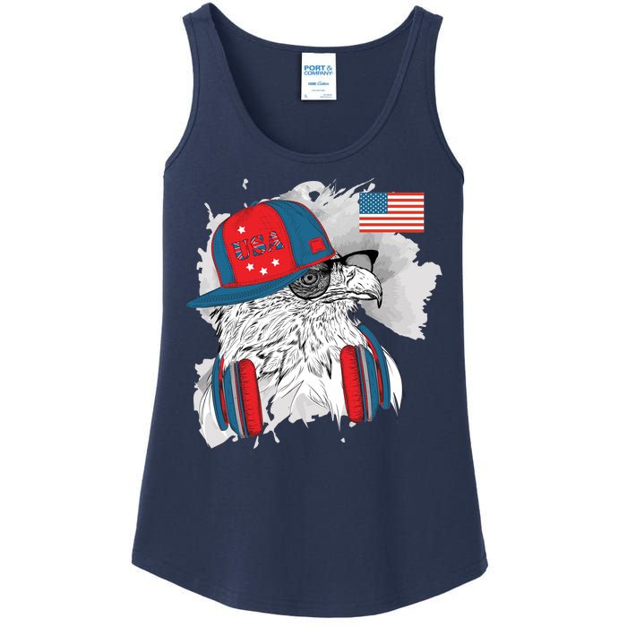 USA Hip Bald Eagle United States Flag Headphones Ladies Essential Tank