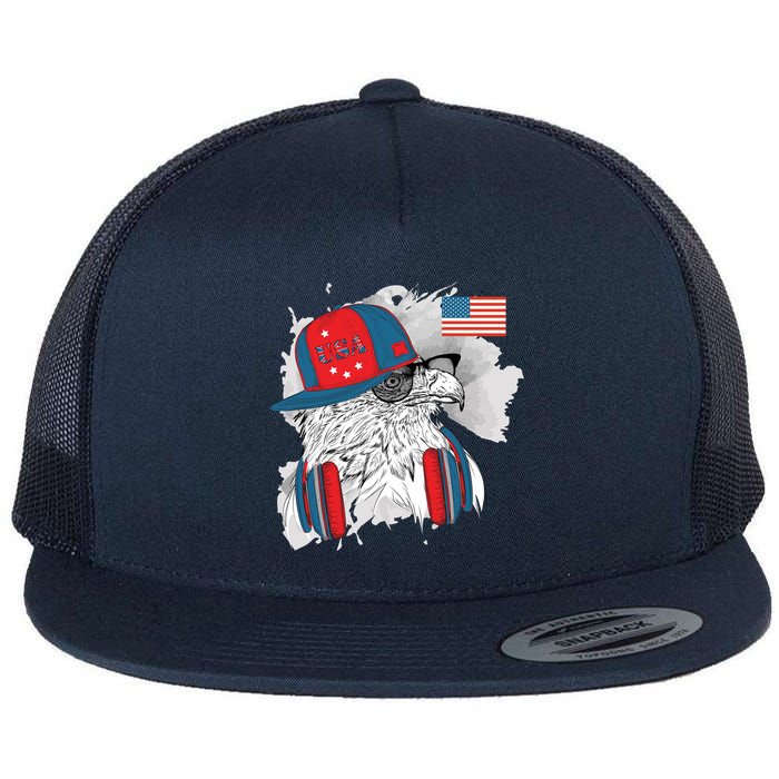 USA Hip Bald Eagle United States Flag Headphones Flatbill Hat