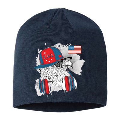 USA Hip Bald Eagle United States Flag Headphones Sustainable Beanie