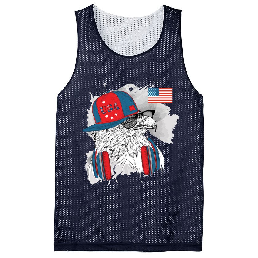USA Hip Bald Eagle United States Flag Headphones Mesh Reversible Basketball Jersey Tank