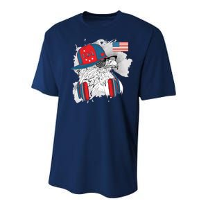 USA Hip Bald Eagle United States Flag Headphones Youth Performance Sprint T-Shirt