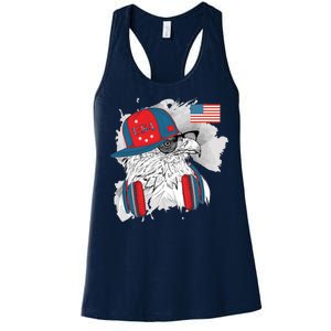 USA Hip Bald Eagle United States Flag Headphones Women's Racerback Tank