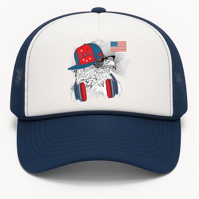 USA Hip Bald Eagle United States Flag Headphones Trucker Hat