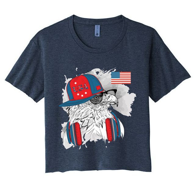 USA Hip Bald Eagle United States Flag Headphones Crop Top