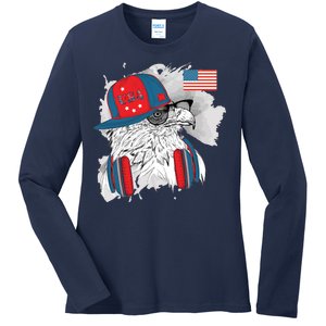 USA Hip Bald Eagle United States Flag Headphones Ladies Long Sleeve Shirt