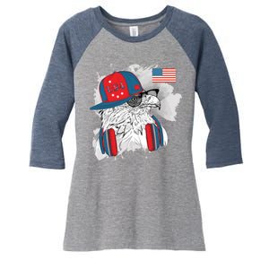 USA Hip Bald Eagle United States Flag Headphones Women's Tri-Blend 3/4-Sleeve Raglan Shirt