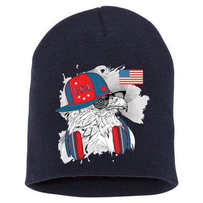 USA Hip Bald Eagle United States Flag Headphones Short Acrylic Beanie