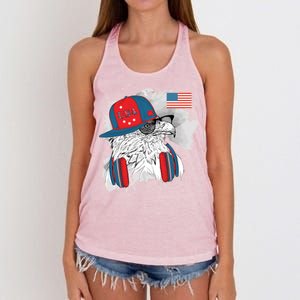 USA Hip Bald Eagle United States Flag Headphones Women's Knotted Racerback Tank