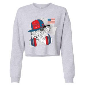 USA Hip Bald Eagle United States Flag Headphones Cropped Pullover Crew