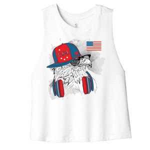 USA Hip Bald Eagle United States Flag Headphones Women's Racerback Cropped Tank