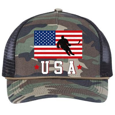 USA Hockey Winter Sports Games Retro Rope Trucker Hat Cap