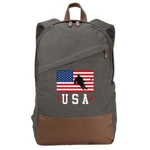 USA Hockey Winter Sports Games Cotton Canvas Backpack