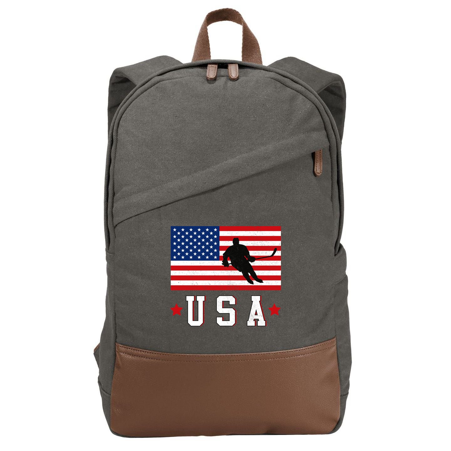USA Hockey Winter Sports Games Cotton Canvas Backpack