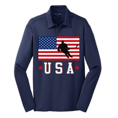 USA Hockey Winter Sports Games Silk Touch Performance Long Sleeve Polo