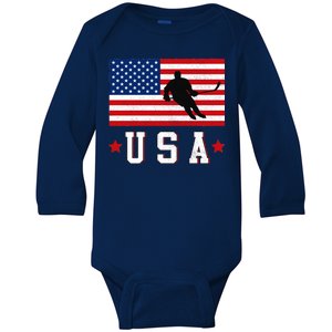 USA Hockey Winter Sports Games Baby Long Sleeve Bodysuit