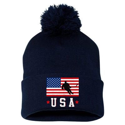 USA Hockey Winter Sports Games Pom Pom 12in Knit Beanie