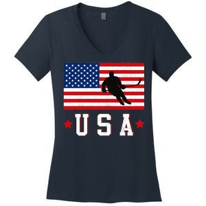 USA Hockey Winter Sports Games Women's V-Neck T-Shirt