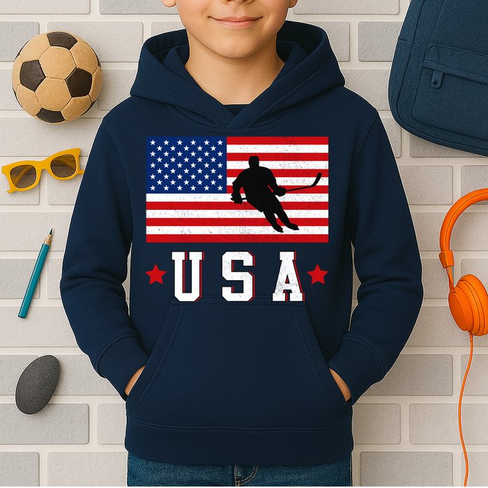 USA Hockey Winter Sports Games Kids Hoodie