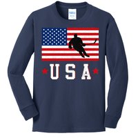 USA Hockey Winter Sports Games Kids Long Sleeve Shirt