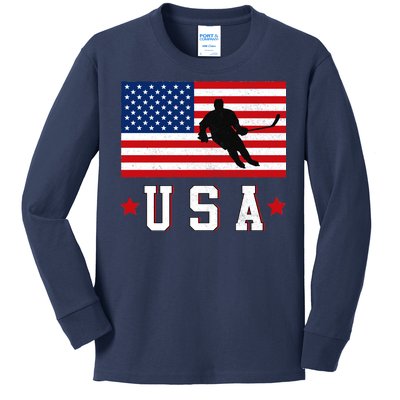 USA Hockey Winter Sports Games Kids Long Sleeve Shirt