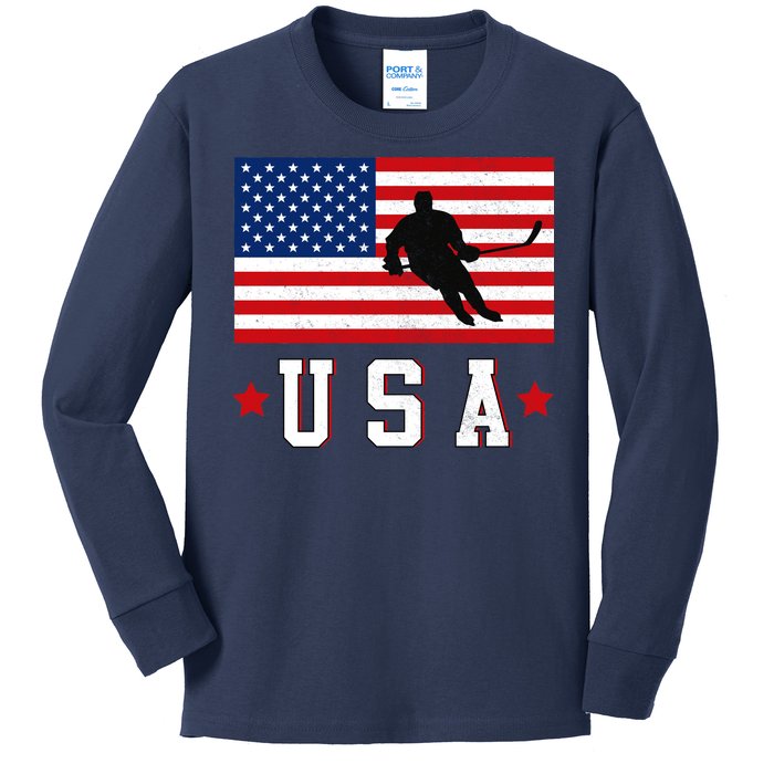 USA Hockey Winter Sports Games Kids Long Sleeve Shirt