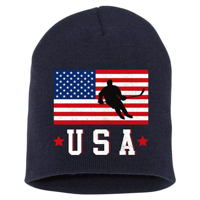 USA Hockey Winter Sports Games Short Acrylic Beanie