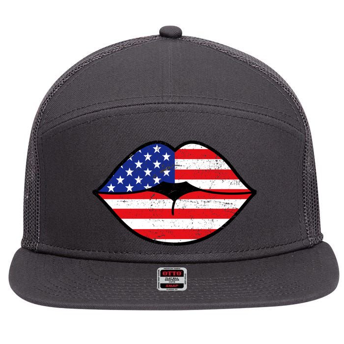 USA Lips 7 Panel Mesh Trucker Snapback Hat