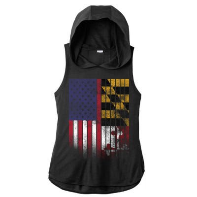 USA Maryland Flag Ladies PosiCharge Tri-Blend Wicking Draft Hoodie Tank