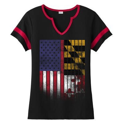 USA Maryland Flag Ladies Halftime Notch Neck Tee