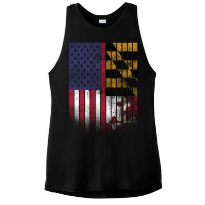 USA Maryland Flag Ladies PosiCharge Tri-Blend Wicking Tank