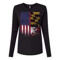 USA Maryland Flag Womens Cotton Relaxed Long Sleeve T-Shirt