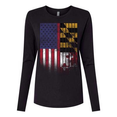 USA Maryland Flag Womens Cotton Relaxed Long Sleeve T-Shirt