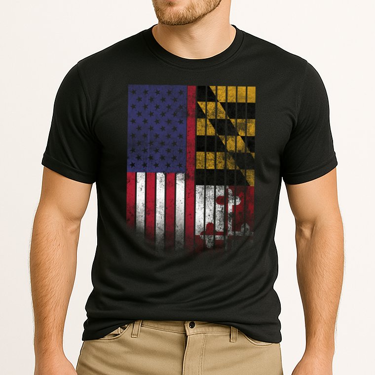 USA Maryland Flag Cooling Performance Crew T-Shirt