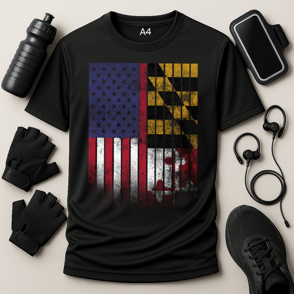 USA Maryland Flag Cooling Performance Crew T-Shirt