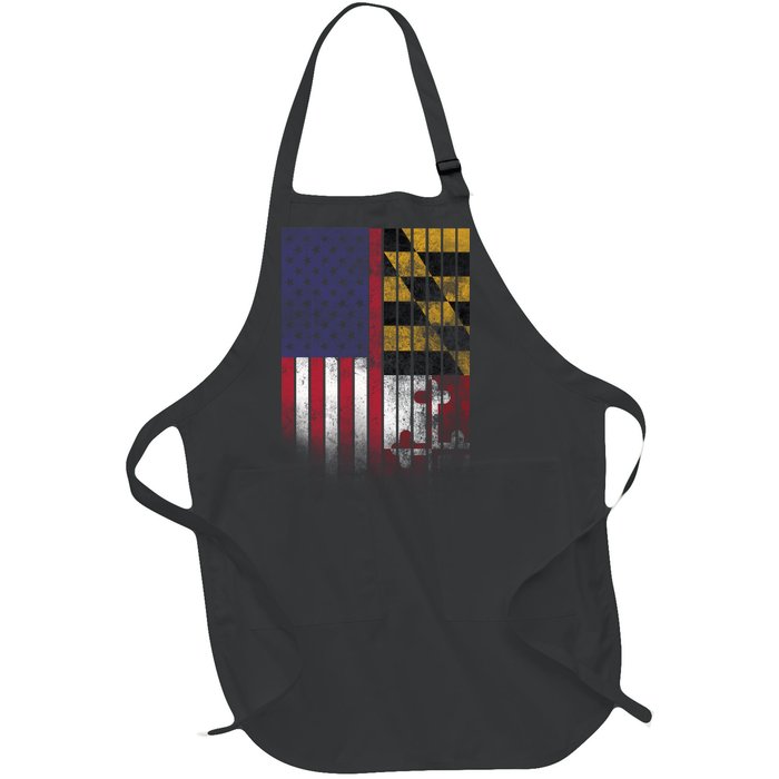 USA Maryland Flag Full-Length Apron With Pockets