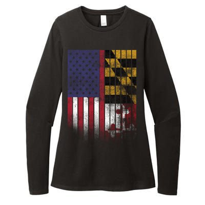 USA Maryland Flag Womens CVC Long Sleeve Shirt