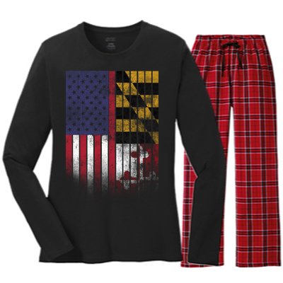 USA Maryland Flag Women's Long Sleeve Flannel Pajama Set 