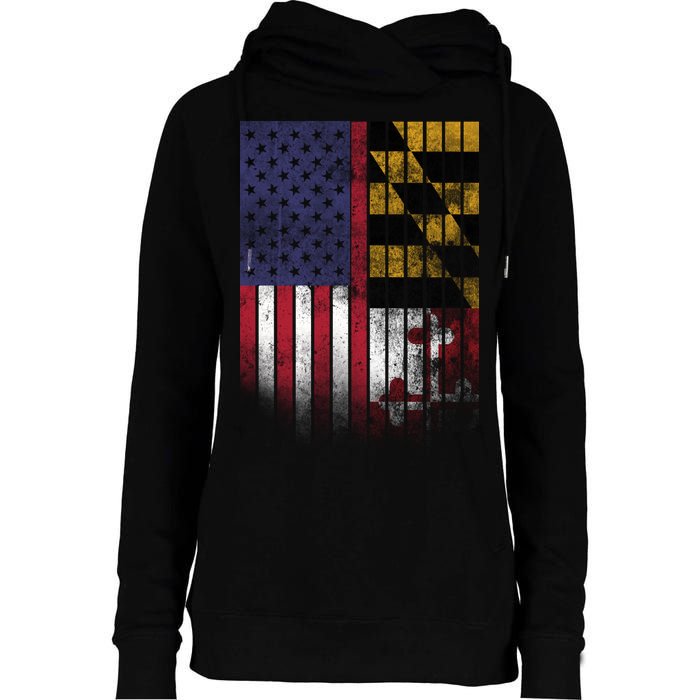 USA Maryland Flag Womens Funnel Neck Pullover Hood