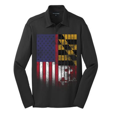 USA Maryland Flag Silk Touch Performance Long Sleeve Polo