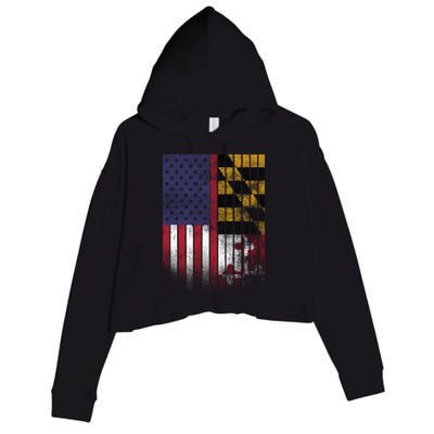 USA Maryland Flag Crop Fleece Hoodie