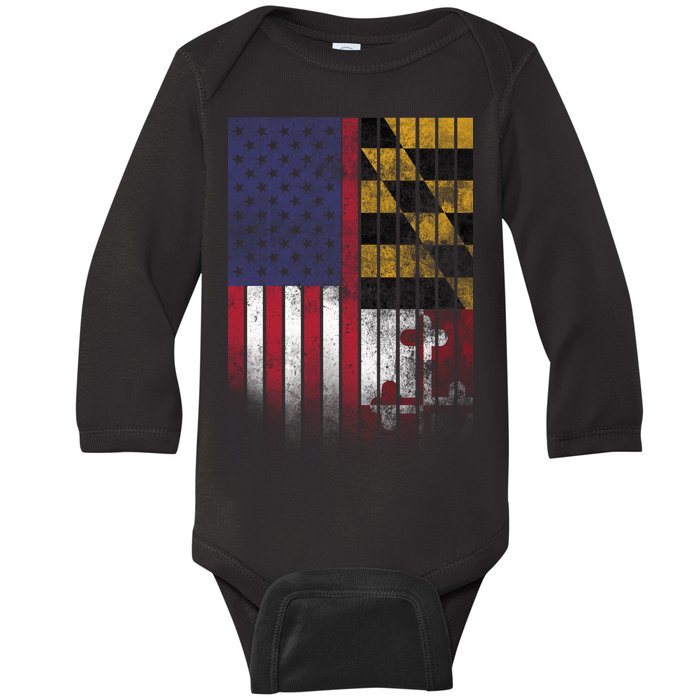 USA Maryland Flag Baby Long Sleeve Bodysuit