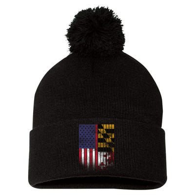 USA Maryland Flag Pom Pom 12in Knit Beanie