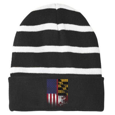 USA Maryland Flag Striped Beanie with Solid Band